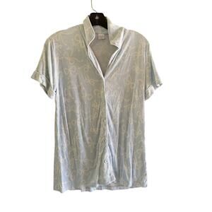 Staykation Button Down Shirt Ribbon Print Blue White Size XS